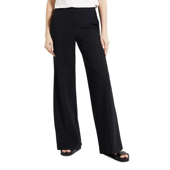 Theory Wool Blend Wide Leg Clean Terena K Pants Women's 12 Black Zip Fly Closure - Picture 1 of 15